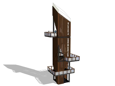 Modern Wooden Tower Structure With Multiple Observation Decks And Glass Railings 3d model