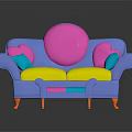 Colorful Blue Sofa Set with Yellow Cushions Heart Shaped Pillows and Matching Ottoman