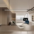 Modern Living Dining Room Interior With Curved Sofa Coffee Table Wooden Wall And Area Rug