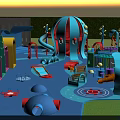 Colorful Kids Playground With Jellyfish Shaped Structures Slides Climbing Areas And Safe Flooring