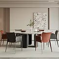 Modern Restaurant Interior With Open Layout Dining Table Chairs Artwork Plant And Rug 3d model