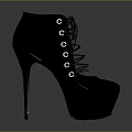 Women's Fashionable Black High Heels With Lace Up Design Platform Sole And Stiletto Heels