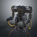 Futuristic Mechanical Robot Game Movie Character Armed With Weapon Complex Structure And Yellow Cables
