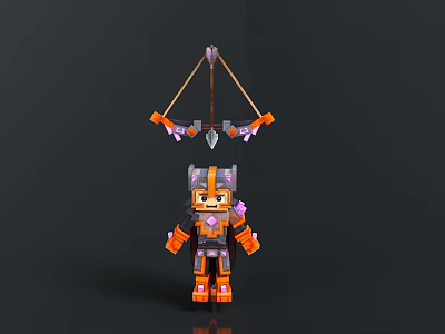 Man In Orange And Purple Armor With Headgear Weapon Structure Character Design 3d model