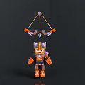 Man In Orange And Purple Armor With Headgear Weapon Structure Character Design