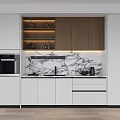 Modern Kitchen Interior With White And Wood Cabinets Marble Countertop And Appliances