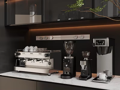 Modern Kitchen Counter With Household Appliances Coffee Machine Blender And Marble Surface 3d model