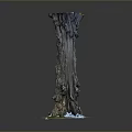 Small Plants And Moss Growing On Tree Stump Base With Natural Texture And Greenery