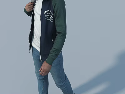 Man Wearing Green And Navy Jacket With White T-Shirt And Blue Jeans Standing 3d model