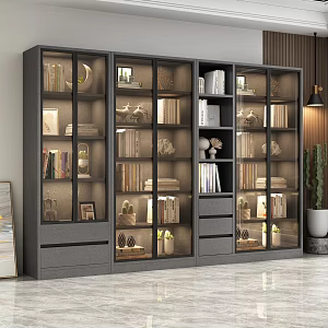 Modern Bookcase Glass Cabinet Ornaments Decorative Painting 3d model