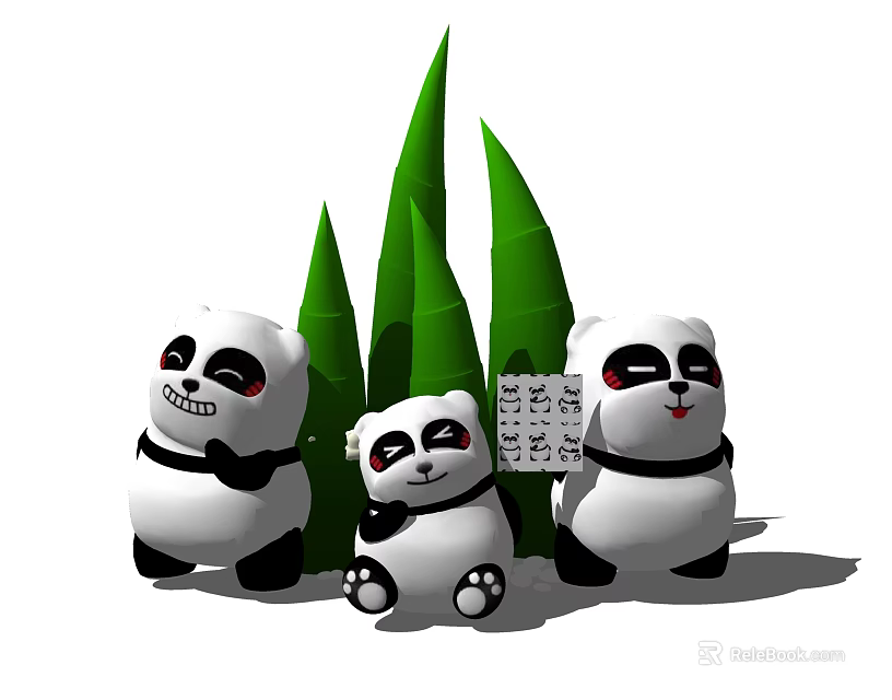 Adorable Panda Ornaments Decorative Set Featuring Bamboo Stalks And Cute Details 3d model 