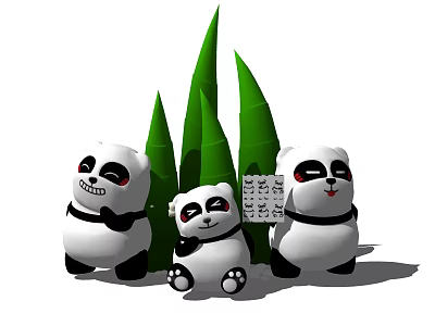 Adorable Panda Ornaments Decorative Set Featuring Bamboo Stalks And Cute Details 3d model