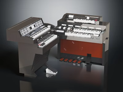 Electronic Organ Music Equipment With Multiple Keyboards Control Panel And Pedals 3d model