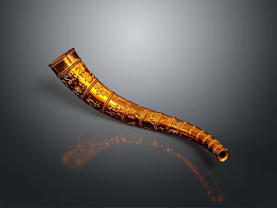 Exquisite Golden Horn Shaped Household Item With Intricate Carved Patterns 3d model