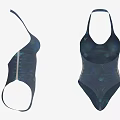Stylish Dark Blue One Piece Swimsuit With Green Leaf Pattern And Halter Neck Design