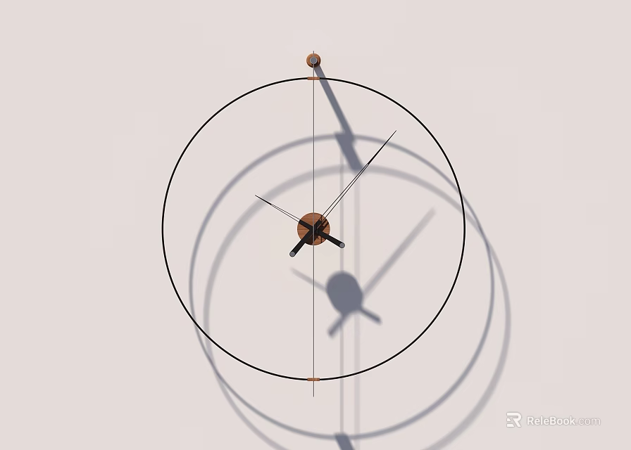 Minimalist Circular Wall Clock With Thin Black Frame Brown Hands And Shadow Effect 3d model 