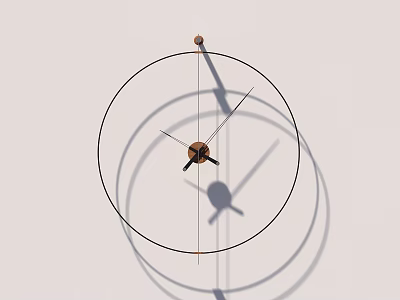 Minimalist Circular Wall Clock With Thin Black Frame Brown Hands And Shadow Effect 3d model