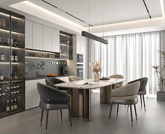 Restaurant Dining Table and Chair Combination Wine Cabinet 3d model
