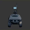 Six Wheeled Utility Vehicle With Sturdy Gray Body And Roof Mounted Sensor Unit