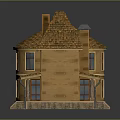 Cartoon Scene of a House With Brown Tile Roof Brick Walls Windows Porch and Steps
