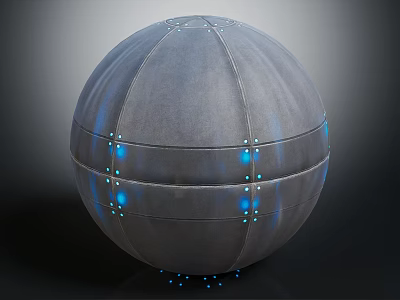 Sci-Fi Character And Alien Creature Near Gray Textured Sphere With Blue Lights 3d model