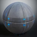Sci-Fi Character And Alien Creature Near Gray Textured Sphere With Blue Lights 3d model