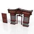 Classical Building Storefront Entrance With Red Door And Stained Glass Windows