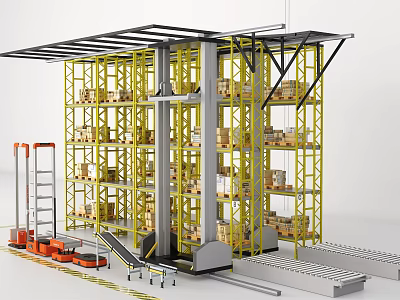 Industrial Equipment For Warehouse Racking System With Pallets Forklifts And Conveyor Belts 3d model