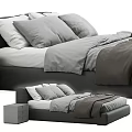 Modern Gray Double Bed With Upholstered Headboard And Nightstand Linen Bedding Design
