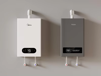 Wall Mounted Midea And Haier Water Heaters With Digital Temperature 3d model