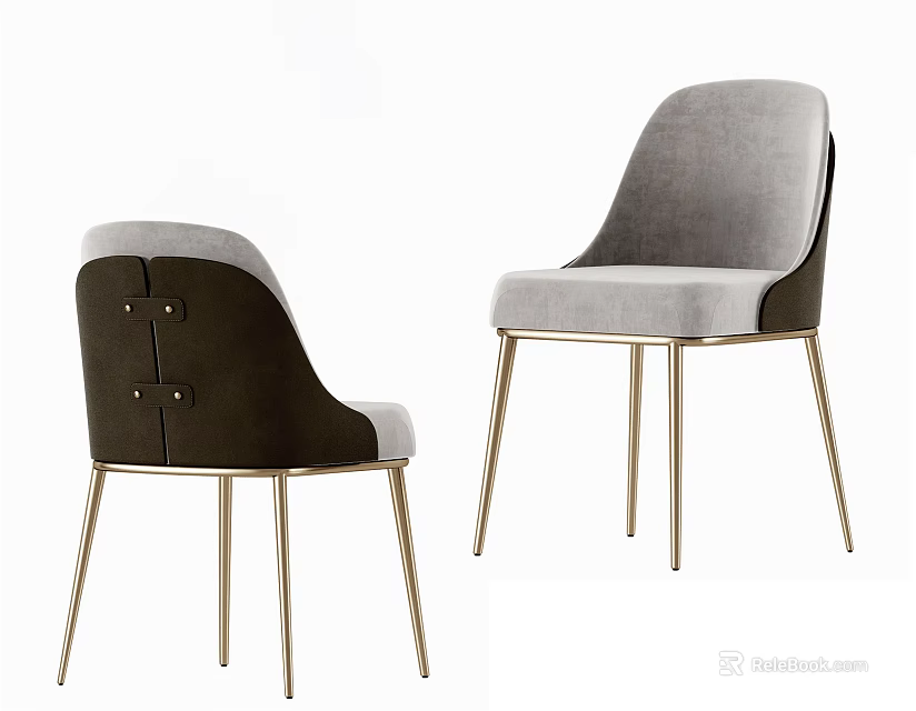 Modern Leisure Chairs Featuring Two Tone Gray Upholstery And Golden Metal Legs 3d model 