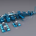 Automated Industrial Production Line Equipment With Blue Metallic Rollers Conveyor Belts and Processing Units