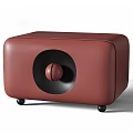 Black Modern Sofa Stool With Red Circular Accent Spherical Knob And Small Wheels 3d model