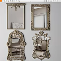 Ornate Decorative Mirrors With Intricate Golden Frames Reflecting Chairs And Interior