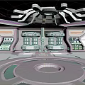 Cartoon Sci Fi Control Room Scene With Control Panels Round Floor And Blue Lights