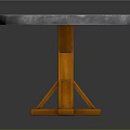 Round Wooden Tabletop With Silver Metal Edge And Cross Structure Wooden Legs