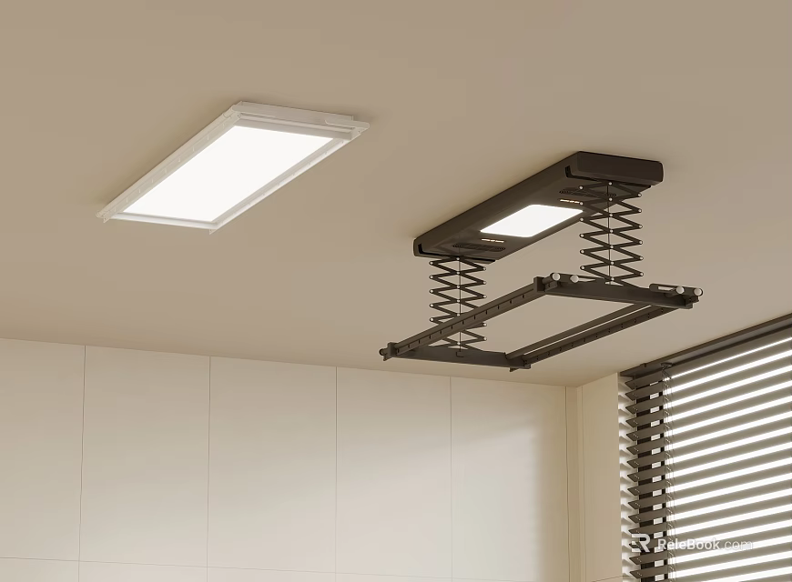 Ceiling Lighting And Lifting Device In Interior With Blinds 3d model