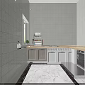 Practical Kitchen Interior With Stainless Steel Dish Rack Plates Fresh Fruits Wooden Countertop And Cabinets
