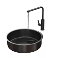 Modern Black Round Washbasin Design With Sleek Faucet And Smooth Surface