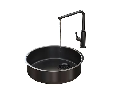 Modern Black Round Washbasin Design With Sleek Faucet And Smooth Surface 3d model