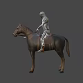 Detailed Fantasy Game Knight Character in Full Armor Riding Brown Horse