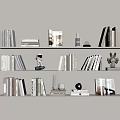 Stylish Bookshelf Interior With Various Books Magazines Small Statues Vases And Globe