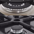 Modern Kitchen Appliances Featuring White And Black Gas Cooktops With Knobs 3d model