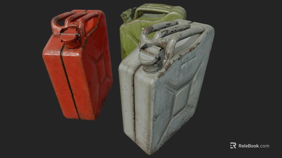 Industrial Equipment Metal Jerry Cans in Red Green White Storage Containers 3d model 