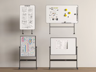 Whiteboard Easel Stand With Sketches Sticky Notes And Diagrams On 3d model
