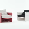 Modern Single Sofa Designs With Red And White Frames Black And White Cushions And Pillows 3d model