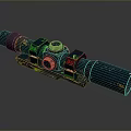 Dark Worn Scope With Green Glowing Elements And Gear Structure Design