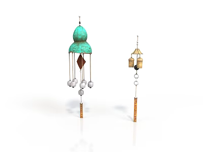 Household Decorative Wind Chimes With Green Top Diamond Pendant And Metal Bells 3d model