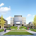 modern school campus building planning 3d model