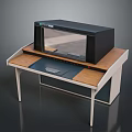 Vintage Computer Setup With Wooden Top Desk And Metal Frame Monitor Keyboard
